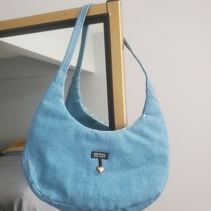 Brass heart denim hobo bag